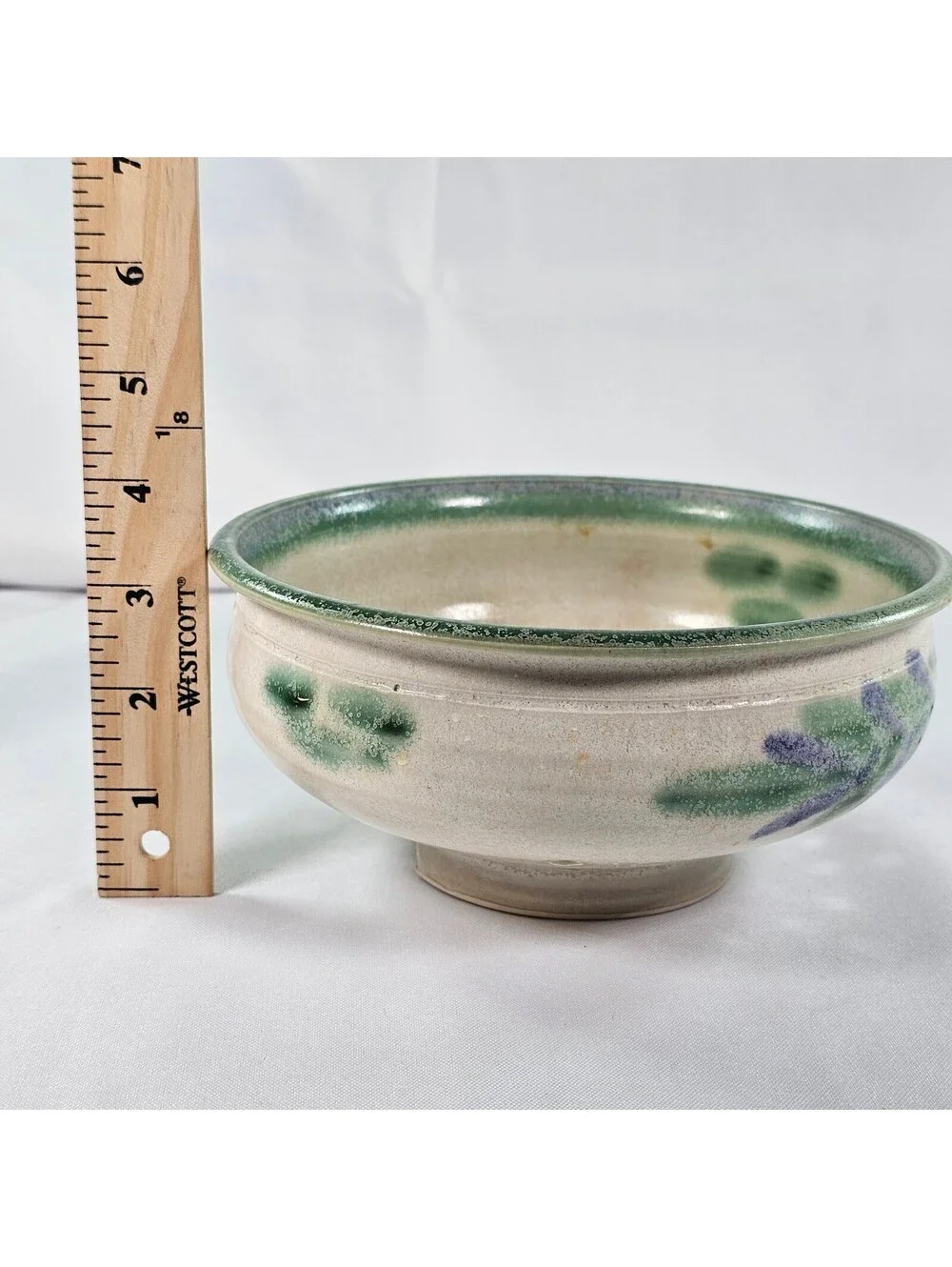 Vintage Artisan Studio Pottery Berry Bowl Colander Lavender Floral Stoneware